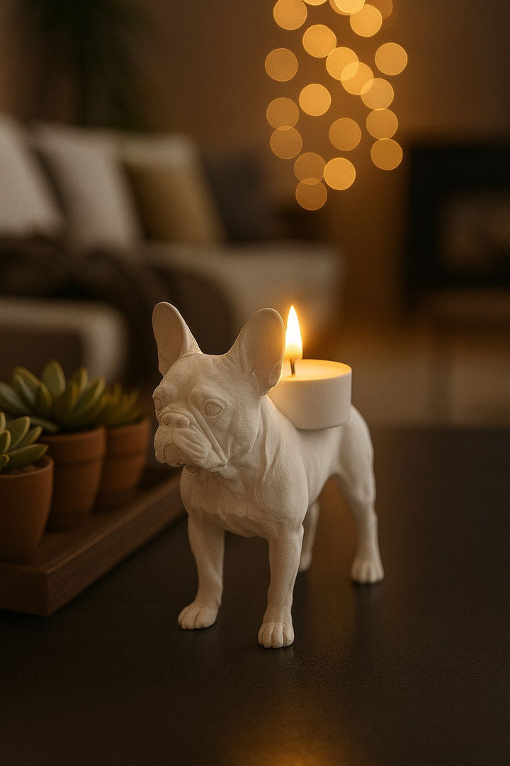 Waxinelichthouder Franse Bulldog – 3D-Geprint Hond Beeldje – Zwart | Wit | Bruin