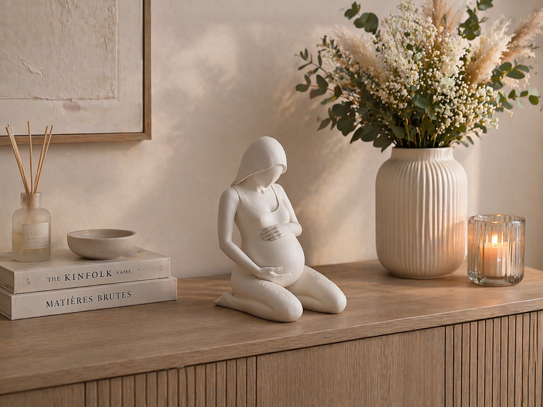 it zwanger vrouw beeld op kast langs de wand met bloemen en stijlvolle woondecoratie.
Naam: zwanger-vrouw-beeld-zwart-industrieel-kast.