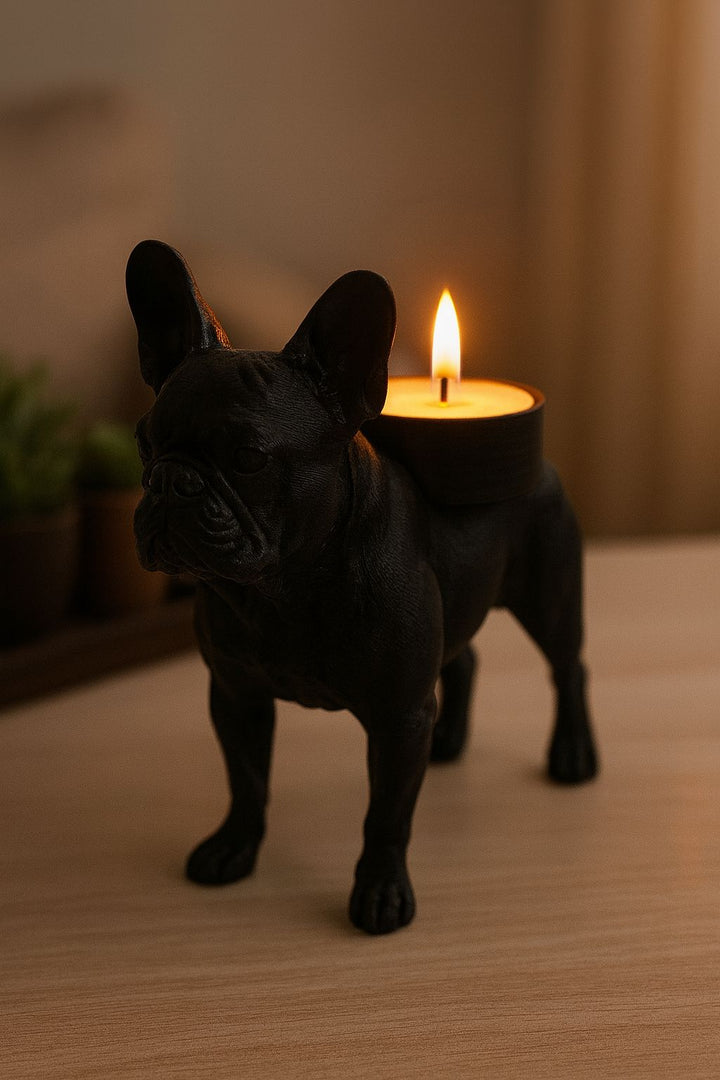 Waxinelichthouder Franse Bulldog – 3D-Geprint Hond Beeldje – Zwart | Wit | Bruin