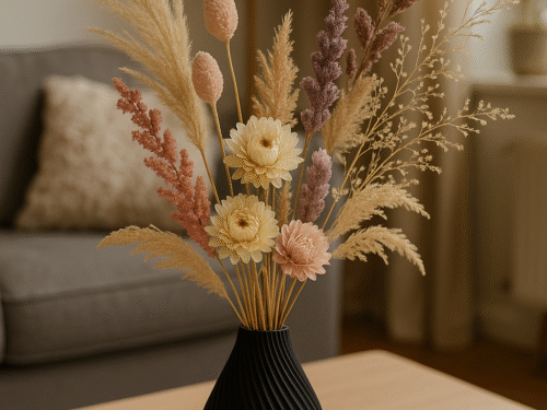 siervaas voor sierbloemen in zwarte uitvoering op houten tafel