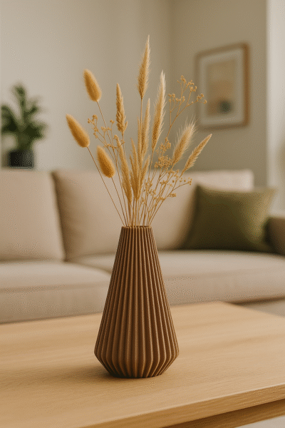 Siervaas hoge Ribbel in bruin op een houten kastje