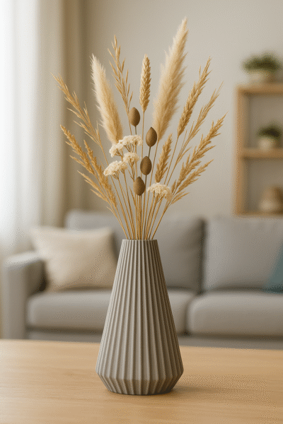Grijze Siervaas hoge Ribbel met minimalistische kunsttakken