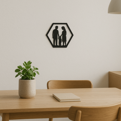 Wanddecoratie Familie silhouet in frame – 2 ouders en kind