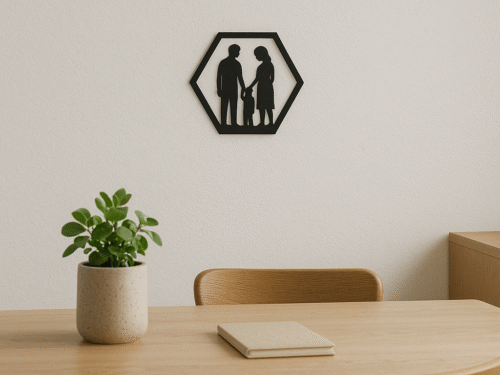 Wanddecoratie Familie silhouet in frame – 2 ouders en kind