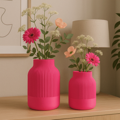 Kleine roze vaas Roza met boeket droogbloemen