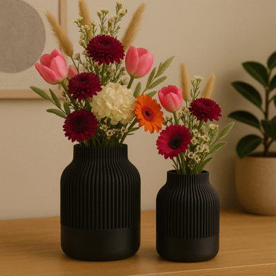 Zwarte Vaas Roza set met bloemen in modern interieur