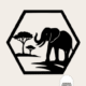 Wanddecoratie olifant in silhouetstijl met bomen in zeshoekig frame