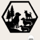 Wanddecoratie silhouet van vier honden met bomen in zeshoekig frame