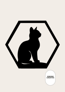 Zittende kat in silhouetvorm binnen zeshoekige wanddecoratie
