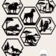 Wanddecoratie in frame set met vier silhouetten van dieren en gezinnen in zwart-wit