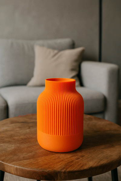Grote oranje siervaas Roza in modern interieur