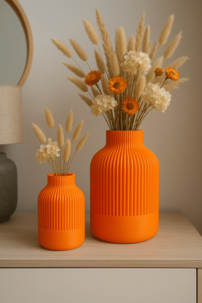 Grote oranje vaas Roza met boeket droogbloemen