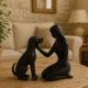Liefdevolle band – vrouw met hond beeld